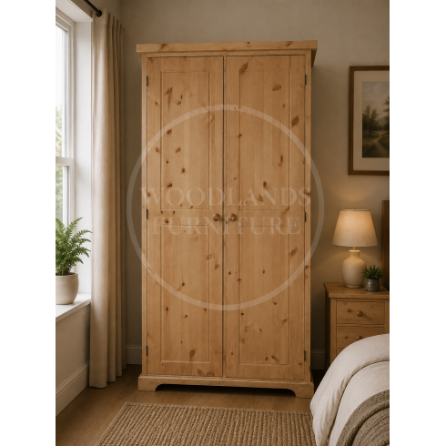 BALTIC SOLID PINE 2 DOOR FULL HANGING  WARDROBE IN LIGHT OAK WAX