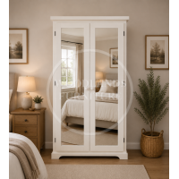 BALTIC SOLID PINE LADIES DOUBLE MIRRORED WARDROBE IN WHITE