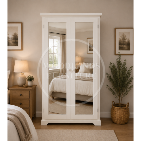 BALTIC SOLID PINE LADIES DOUBLE MIRRORED WARDROBE IN WHITE