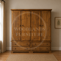 BALTIC SOLID PINE 4 DRAWER AND 4 DOOR WARDROBE IN GOLDEN OAK 