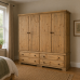 Handmade in England Baltic Solid Pine 4 Drawer and 4 Door Wardrobe in Light Oak Wax