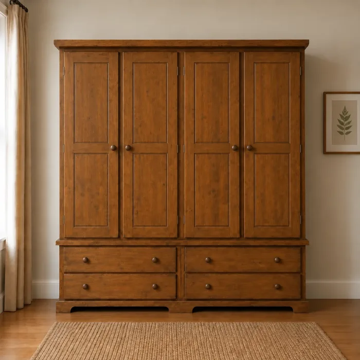 Handmade in the UK Solid Pine 4 Drawer and 4 Door 182cm Wide Wardrobe - Baltic Golden Oak (Made to Measure)