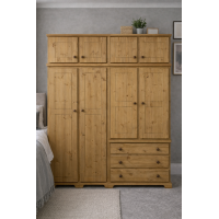 BALTIC SOLID PINE 4 DOOR 3 DRAWER WARDROBE WITH TOPBOX IN LIGHT OAK WAX BALTIC SOLID PINE 4 DOOR 3 DRAWER WARDROBE WITH TOPBOX IN LIGHT OAK WAX