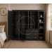 BALTIC SOLID PINE 4 DOOR 3 DRAWER MIRRORED WARDROBE WITH BOOKCASE IN BLACK