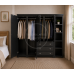 BALTIC SOLID PINE 4 DOOR 3 DRAWER MIRRORED WARDROBE WITH BOOKCASE IN BLACK