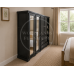 BALTIC SOLID PINE 4 DOOR 3 DRAWER MIRRORED WARDROBE WITH BOOKCASE IN BLACK