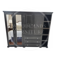 BALTIC 4 DOOR 3 DRAWER MIRRORED WARDROBE WITH BOOKCASE IN BLACK