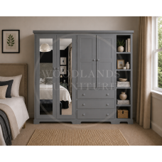 BALTIC SOLID PINE 4 DOOR 3 DRAWER MIRRORED WARDROBE WITH BOOKCASE IN GREY