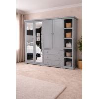 BALTIC SOLID PINE 4 DOOR 3 DRAWER MIRRORED WARDROBE WITH BOOKCASE IN GREY BALTIC SOLID PINE 4 DOOR 3 DRAWER MIRRORED WARDROBE WITH BOOKCASE IN GREY