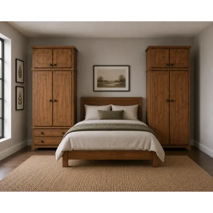Handmade in England Baltic Solid Pine Gents & Ladies Wardrobe with Topboxes Set in Light Oak Wax