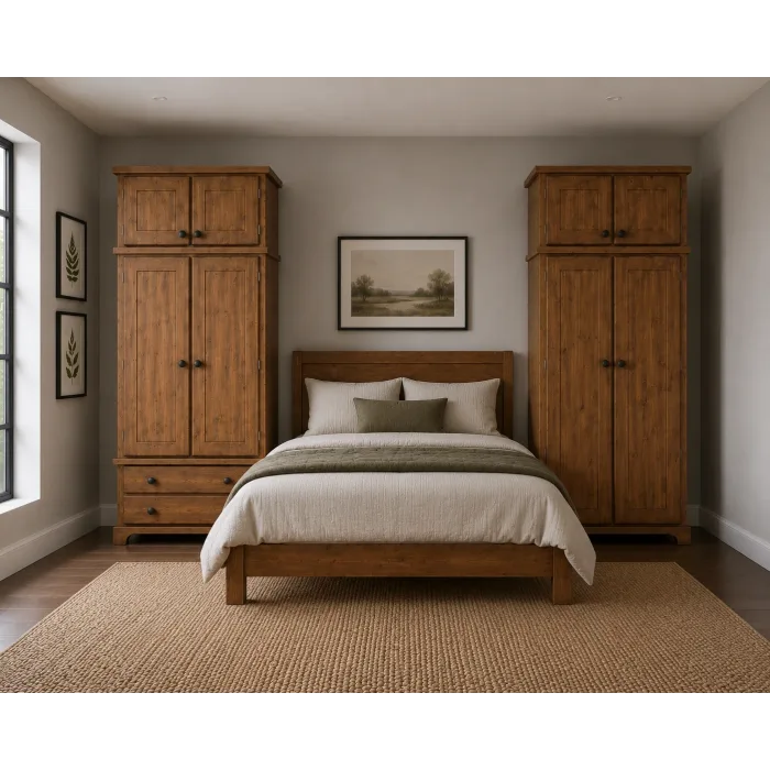 Handmade in the UK Solid Pine Wardrobe Set with Top Boxes - Baltic Light Oak Wax (Custom Finish Options)