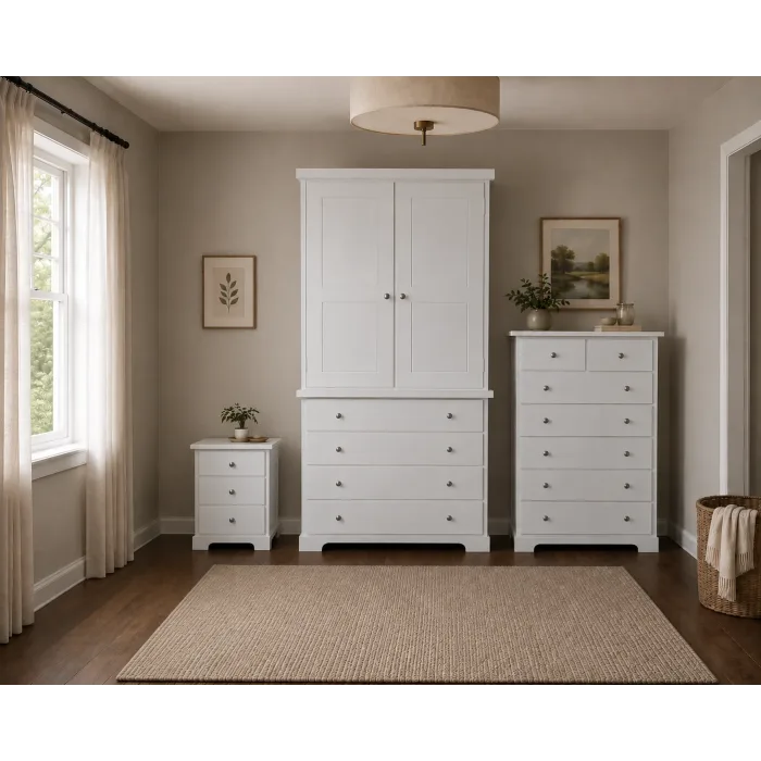 Handmade in England Baltic Solid Pine 3 Piece Bedroom Set in White
