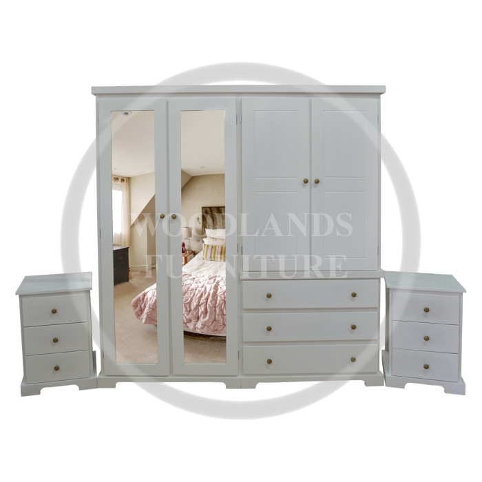 BALTIC SOLID PINE QUAD DOUBLE MIRRORED 3 PIECE BEDROOM SET IN WHITE