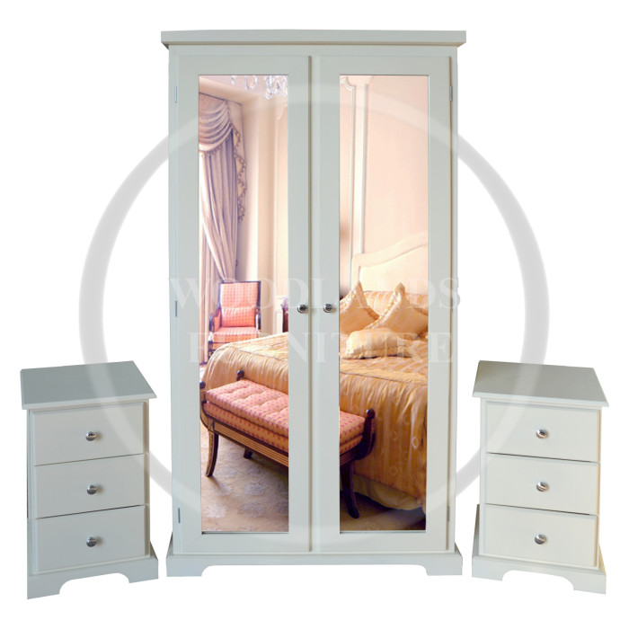 BALTIC SOLID PINE DOUBLE MIRRORED LADIES 3 PIECE BEDROOM SET IN WHITE