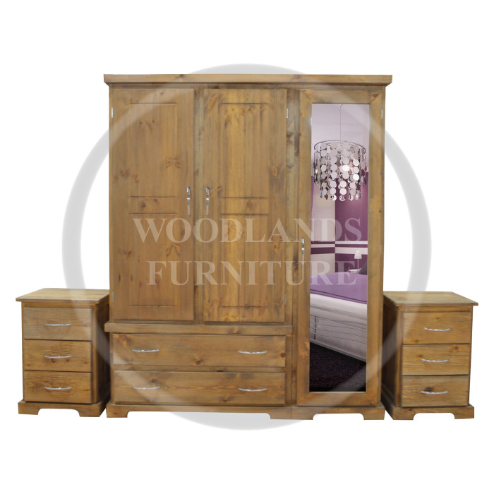 BALTIC TRIPLE FULL MIRRORED 3 PIECE BEDROOM SET IN KENILWORTH OAK WAX