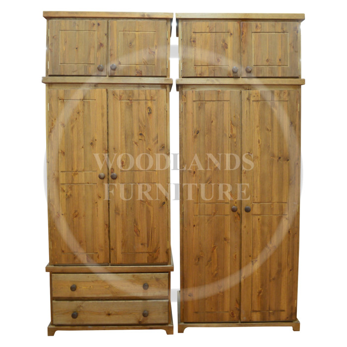 BALTIC SOLID PINE GENTS & LADIES WARDROBE WITH TOPBOXES SET IN LIGHT OAK WAX