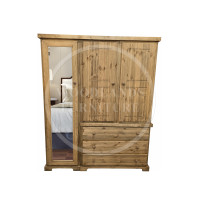 BALTIC SOLID PINE 3 DRAWER TRIPLE FULL MIRRORED WARDROBE IN LIGHT ANTIQUE WAX