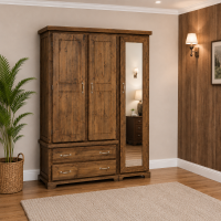 BALTIC SOLID PINE TRIPLE FULL MIRRORED SHELVED WARDROBE IN OLD ANTIQUE WAX BALTIC SOLID PINE TRIPLE FULL MIRRORED SHELVED WARDROBE IN OLD ANTIQUE WAX