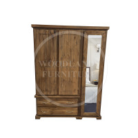 BALTIC SOLID PINE TRIPLE FULL MIRRORED SHELVED WARDROBE IN OLD ANTIQUE WAX