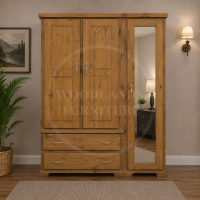 BALTIC SOLID PINE TRIPLE FULL MIRRORED WARDROBE IN KENILWORTH OAK WAX BALTIC SOLID PINE TRIPLE FULL MIRRORED WARDROBE IN KENILWORTH OAK WAX