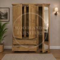 BALTIC SOLID PINE TRIPLE FULL MIRRORED WARDROBE IN KENILWORTH OAK WAX