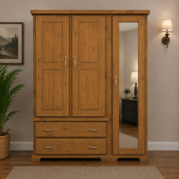 BALTIC SOLID PINE TRIPLE FULL MIRRORED WARDROBE IN LIGHT OAK WAX BALTIC SOLID PINE TRIPLE FULL MIRRORED WARDROBE IN LIGHT OAK WAX