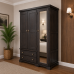 Handmade in England Baltic Solid Pine Triple Full Mirrored Wardrobe in Dark Oak Polished