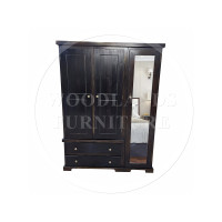 BALTIC SOLID PINE TRIPLE FULL MIRRORED WARDROBE IN DARK OAK POLISHED