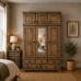 Handmade in the UK Solid Pine 5 Drawer Mirrored 3 Door Wardrobe with Top Box - Baltic Kenilworth Oak Wax (Made to Measure)