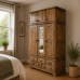 Handmade in England Baltic Solid Pine 5 Drawer Mirrored Triple Wardrobe with Topbox in Kenilworth Oak Wax