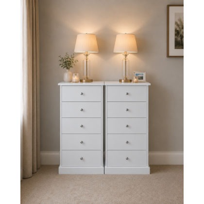 Cambridge 5 Drawer Bedside Set In White