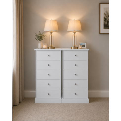 Cambridge 5 Drawer Bedside Set In White Cambridge 5 Drawer Bedside Set In White