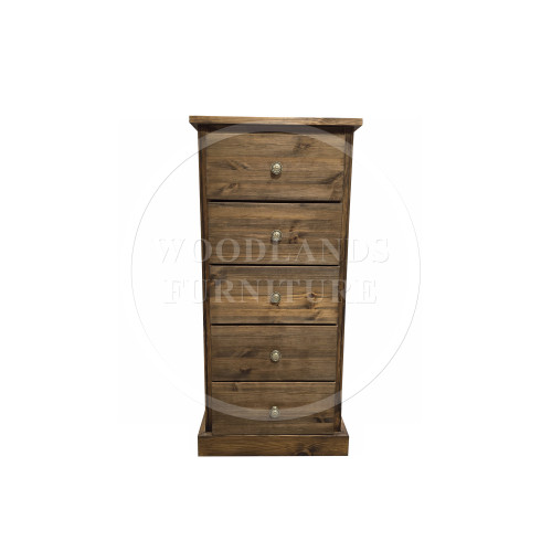 CAMBRIDGE SOLID PINE 5 DRAWER BEDSIDE CABINET IN MEDIUM OAK WAX