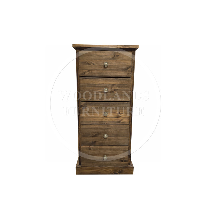 CAMBRIDGE SOLID PINE 5 DRAWER BEDSIDE CABINET IN MEDIUM OAK WAX