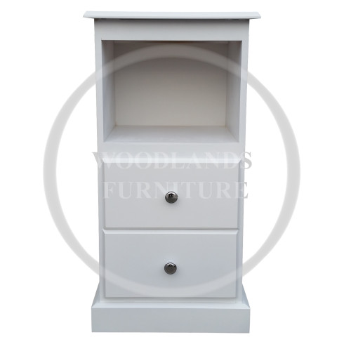 CAMBRIDGE 2 DRAWER SHELVED BEDSIDE IN WHITE