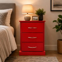 CAMBRIDGE 3 DRAWER BEDSIDE IN RED CAMBRIDGE 3 DRAWER BEDSIDE IN RED