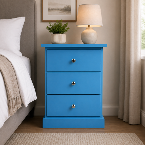 CAMBRIDGE 3 DRAWER BEDSIDE IN BLUE CAMBRIDGE 3 DRAWER BEDSIDE IN BLUE