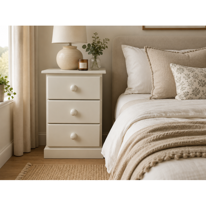 CAMBRIDGE 3 DRAWER BEDSIDE IN IVORY CAMBRIDGE 3 DRAWER BEDSIDE IN IVORY