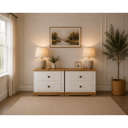 Country 2 Drawer Bedside Cabinets Set In White