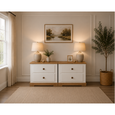 COUNTRY 2 DRAWER BEDSIDE CABINETS SET IN WHITE