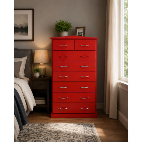 CAMBRIDGE 2+6 DRAWER CURVED CHEST IN RED CAMBRIDGE 2+6 DRAWER CURVED CHEST IN RED