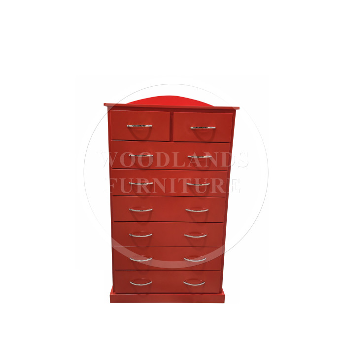 CAMBRIDGE 2+6 DRAWER CURVED CHEST IN RED