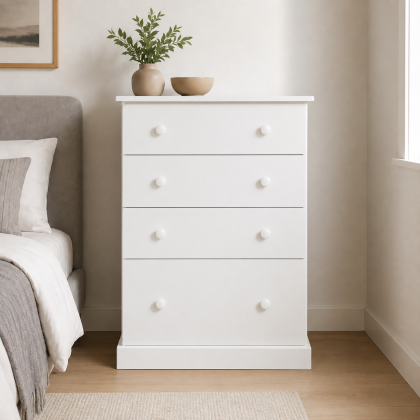 Handmade in England Cambridge White 4 Drawer Chest of Drawers with 1 Deep Drawer in White - Fully Assembled