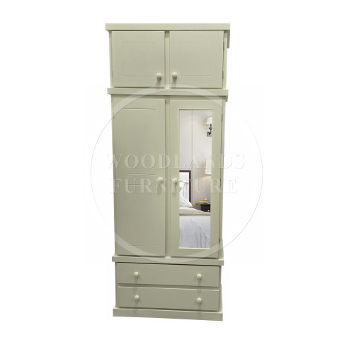 CAMBRIDGE 2 DRAWER MIRRORED WARDROBE WITH TOPBOX IN IVORY