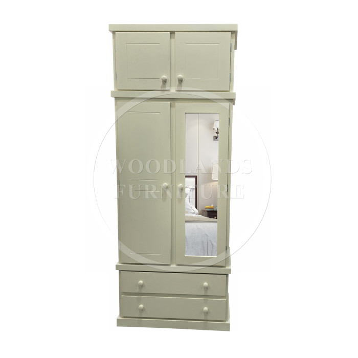 CAMBRIDGE 2 DRAWER MIRRORED WARDROBE WITH TOPBOX IN IVORY