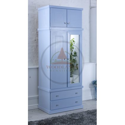 Cambridge 2 Drawer Mirrored Wardrobe With Topbox In Sky Blue