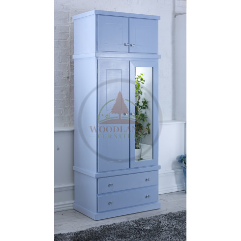 CAMBRIDGE 2 DRAWER MIRRORED WARDROBE WITH TOPBOX IN SKY BLUE
