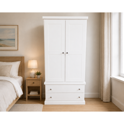 Handmade in England Cambridge 2 Drawer Wardrobe in White