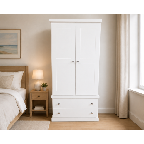 Handmade in England Cambridge 2 Drawer Wardrobe in White Handmade in England Cambridge 2 Drawer Wardrobe in White