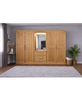 CAMBRIDGE SOLID PINE 4 DOOR 4 DRAWER WARDROBE IN LIGHT OAK WAX